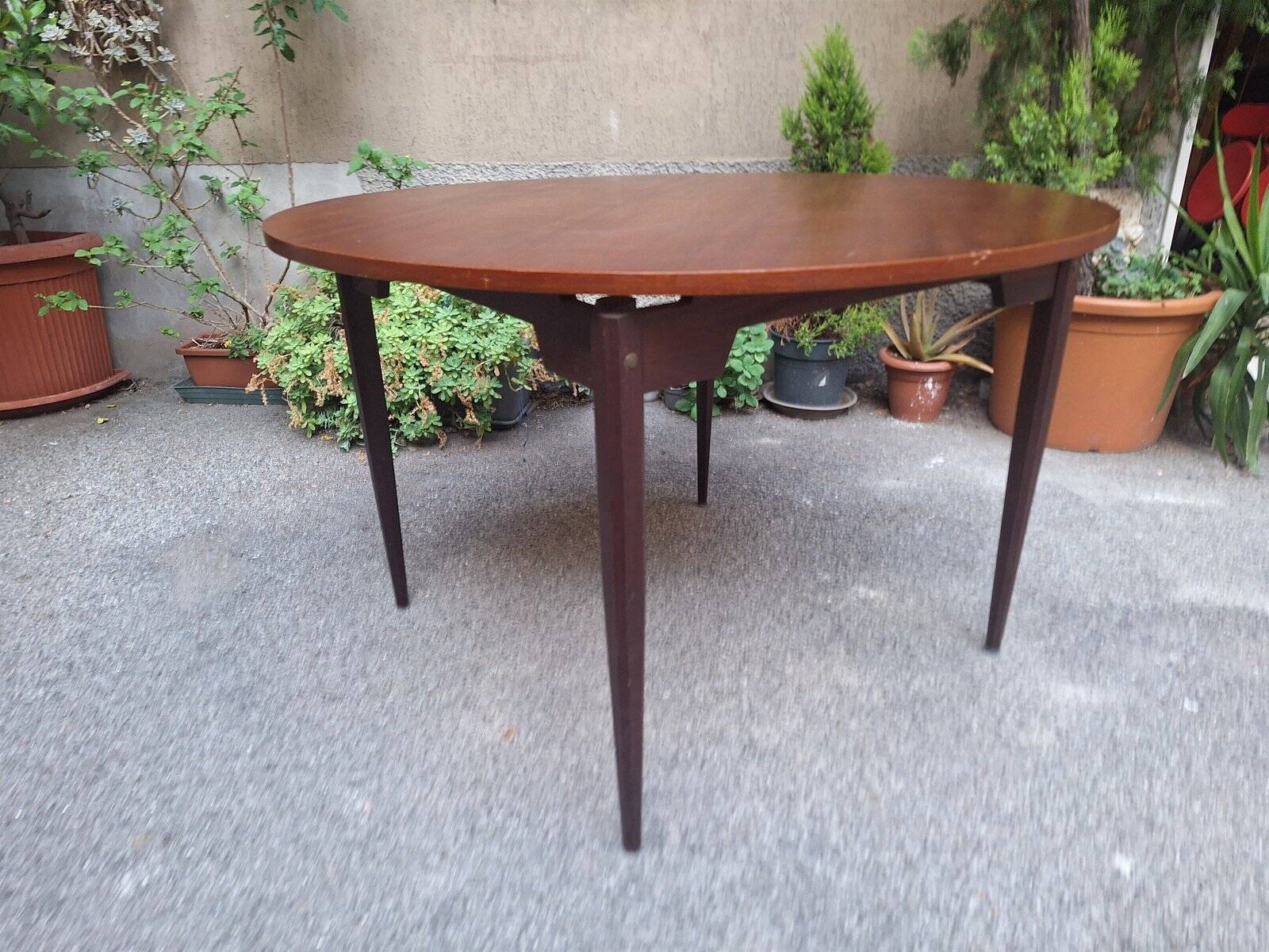 Wooden Dining Table with Round Top, 1950s