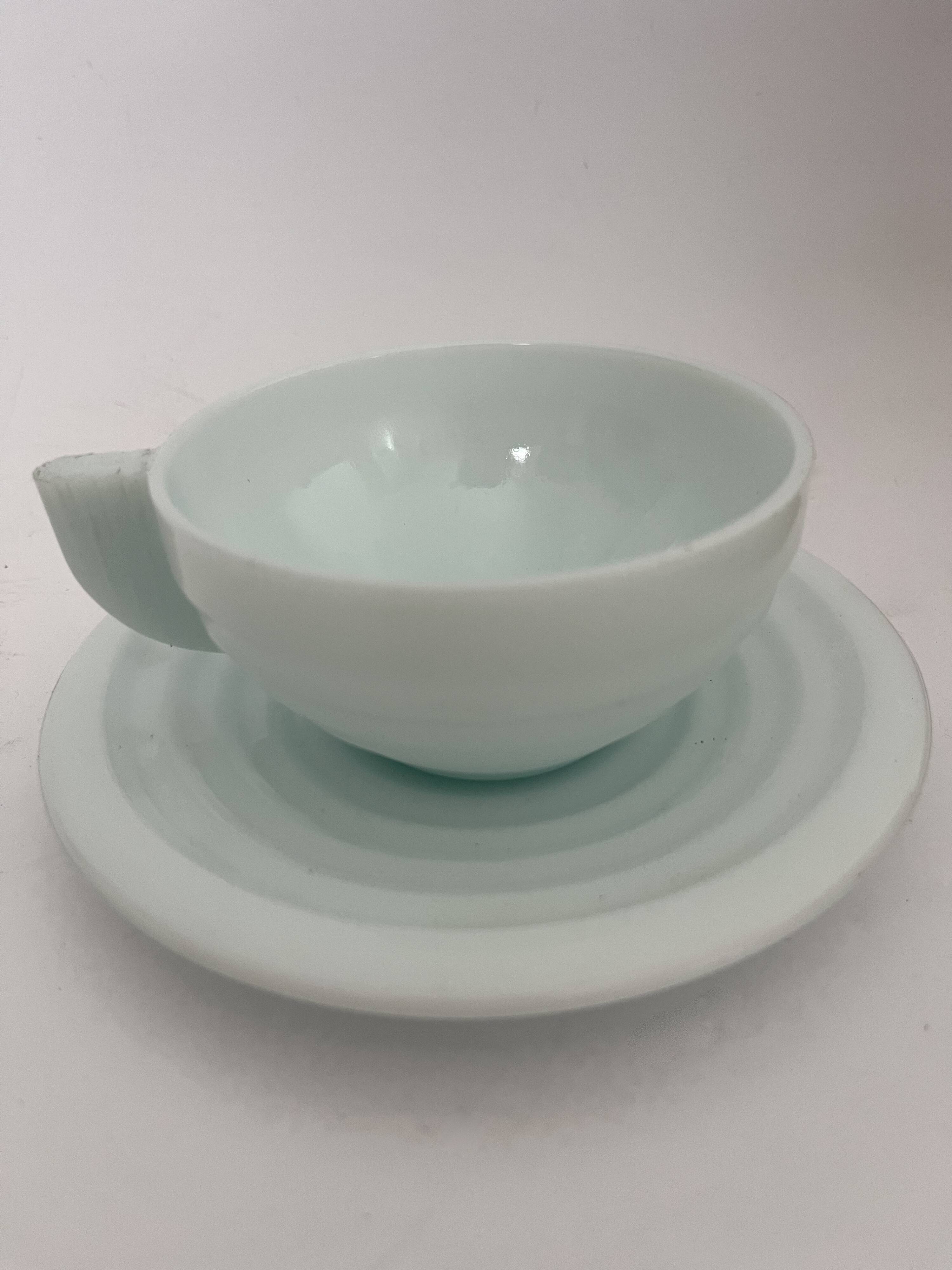 Set of 6 opaline Art Deco cups and 6 saucers.