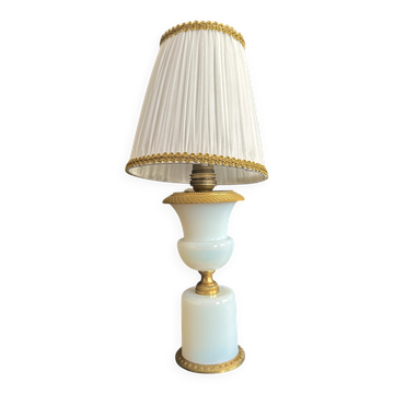 19th-century lamp in white opaline and gilded metal