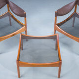 Mid-century danish oak and leather lounge chairs & ottoman by kristian vedel, 1960s, set of 3