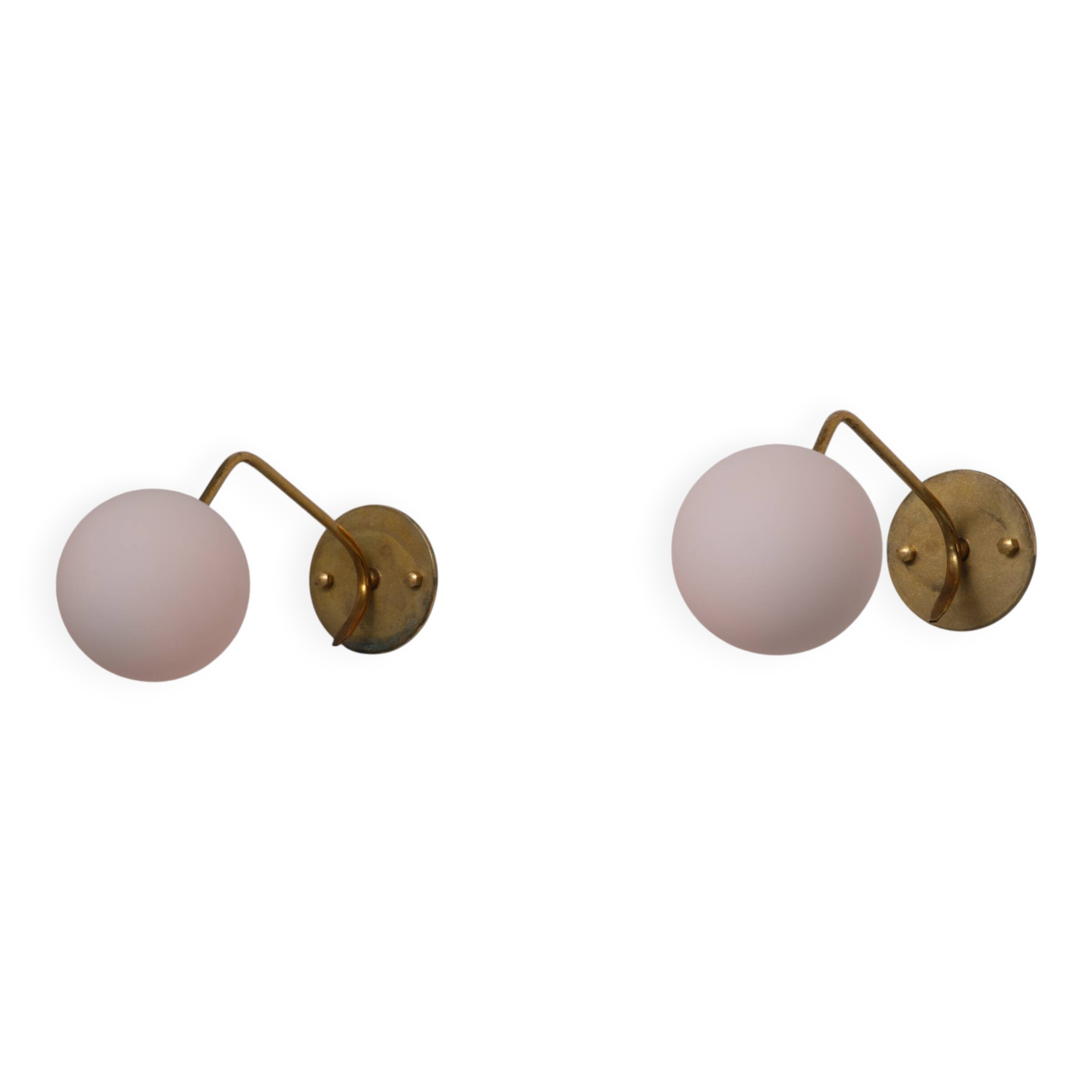 Pair of 1950s Italian Brass Sconces with Opaline Glass Globes