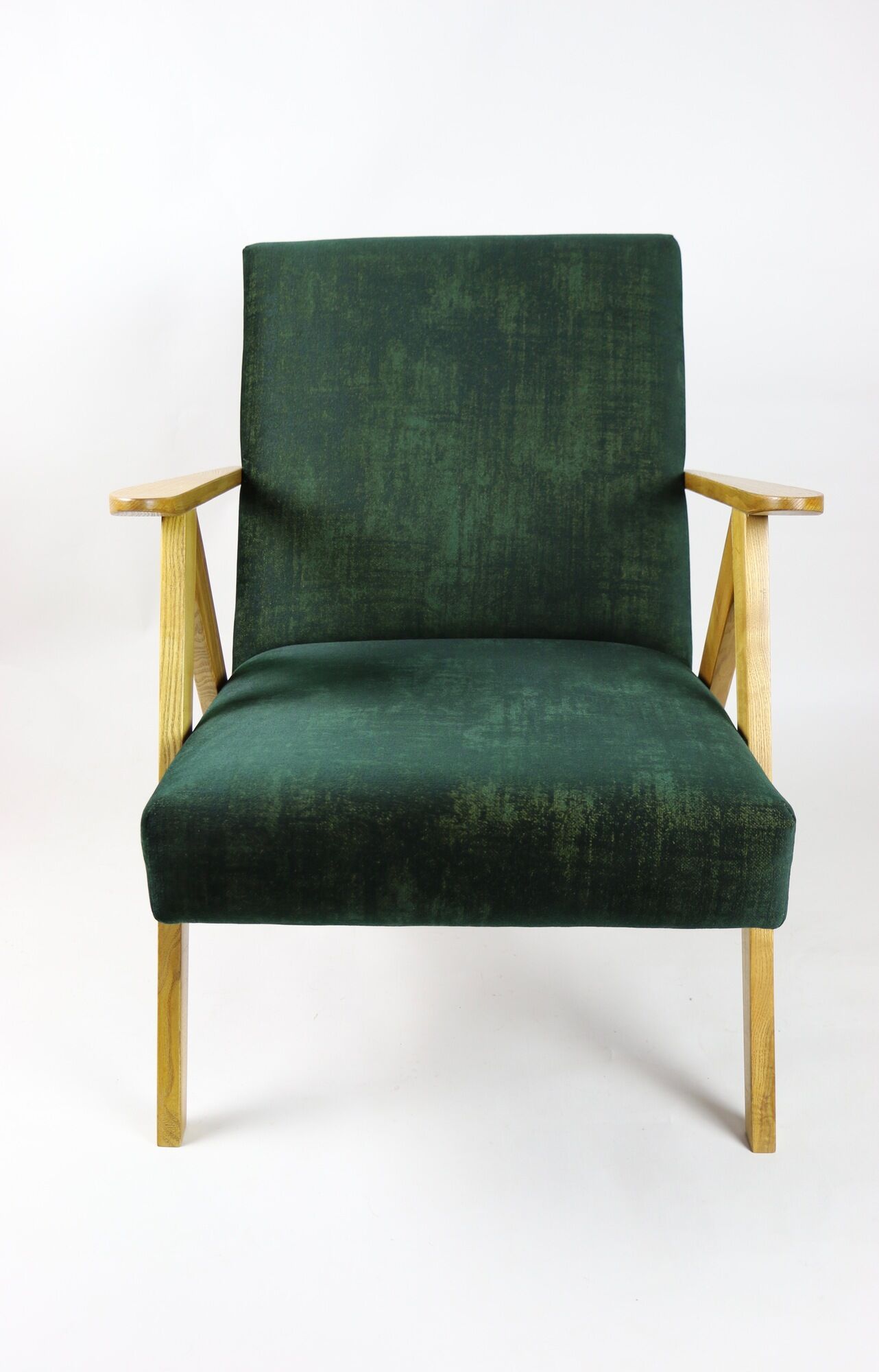 Fauteuil vintage velours verts Var B310 années 1970