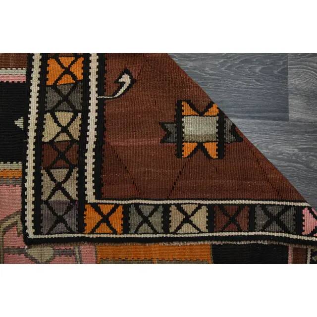 Vintage Turkish Oushak handmade wool cotton brown runner rug 137X338