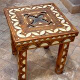Moroccan camel bone marquetry wooden table for bedroom or living room