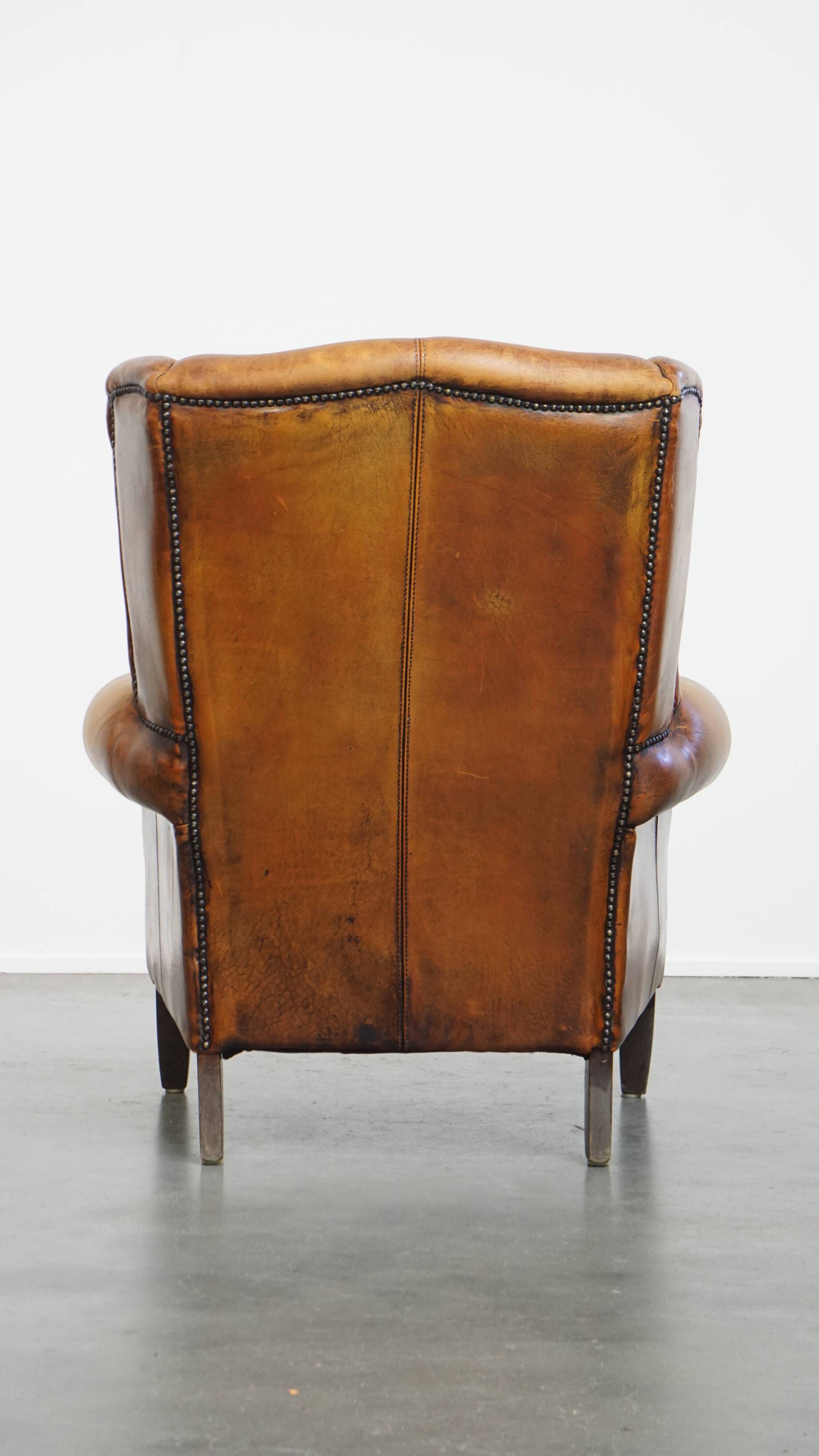 Vintage Wingback Chair Made from Sheepskin Leather