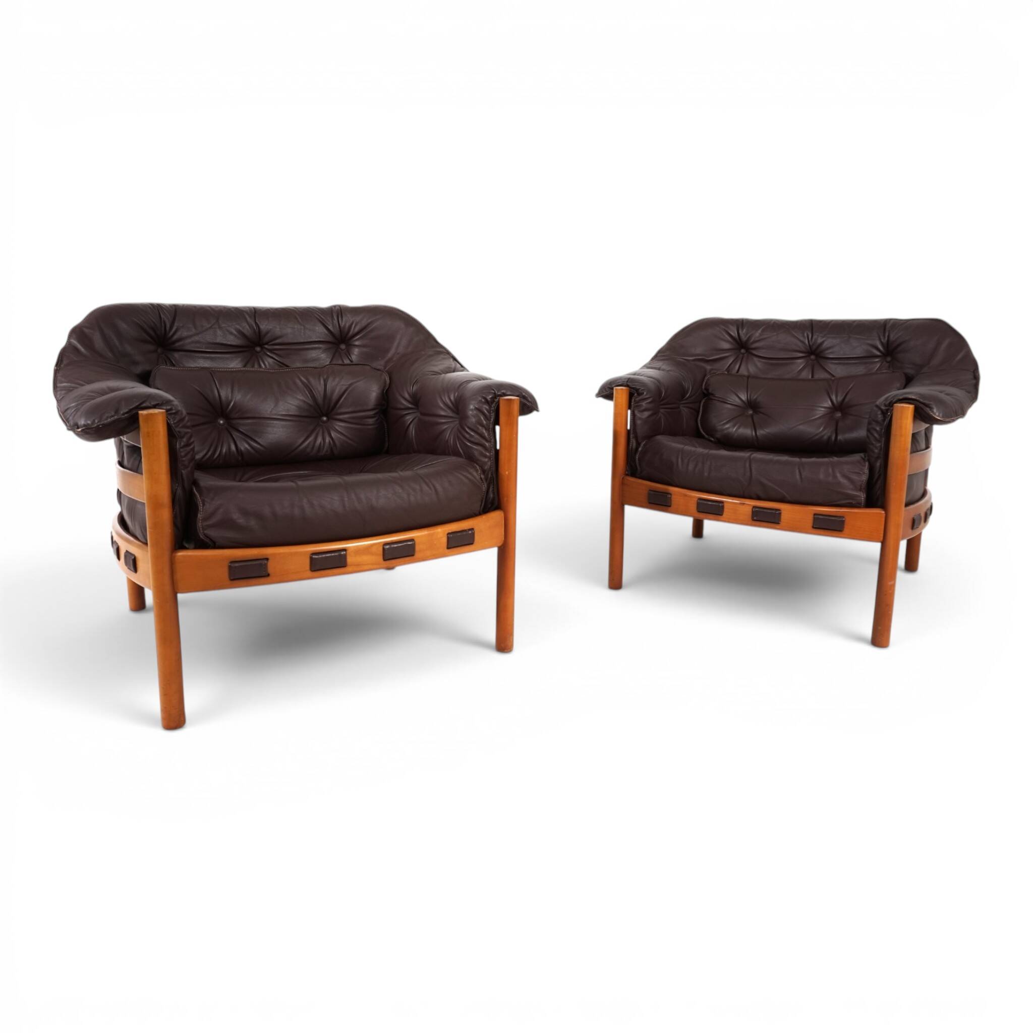 Pair of Coja Leather Lounge Chairs by Sven Ellekaer, 1960