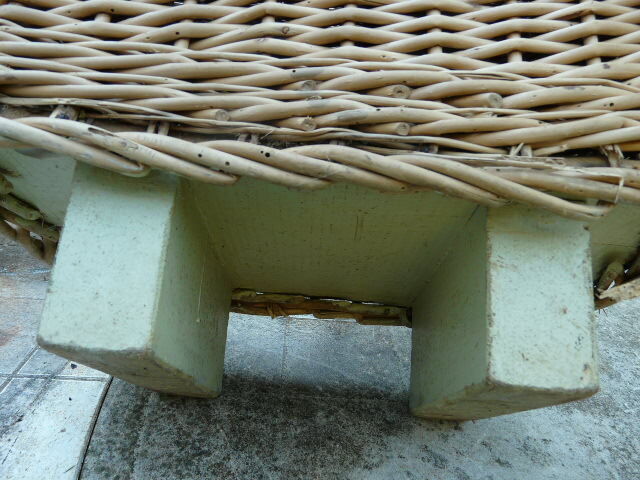 Old fishing basket rattan wood and leather
