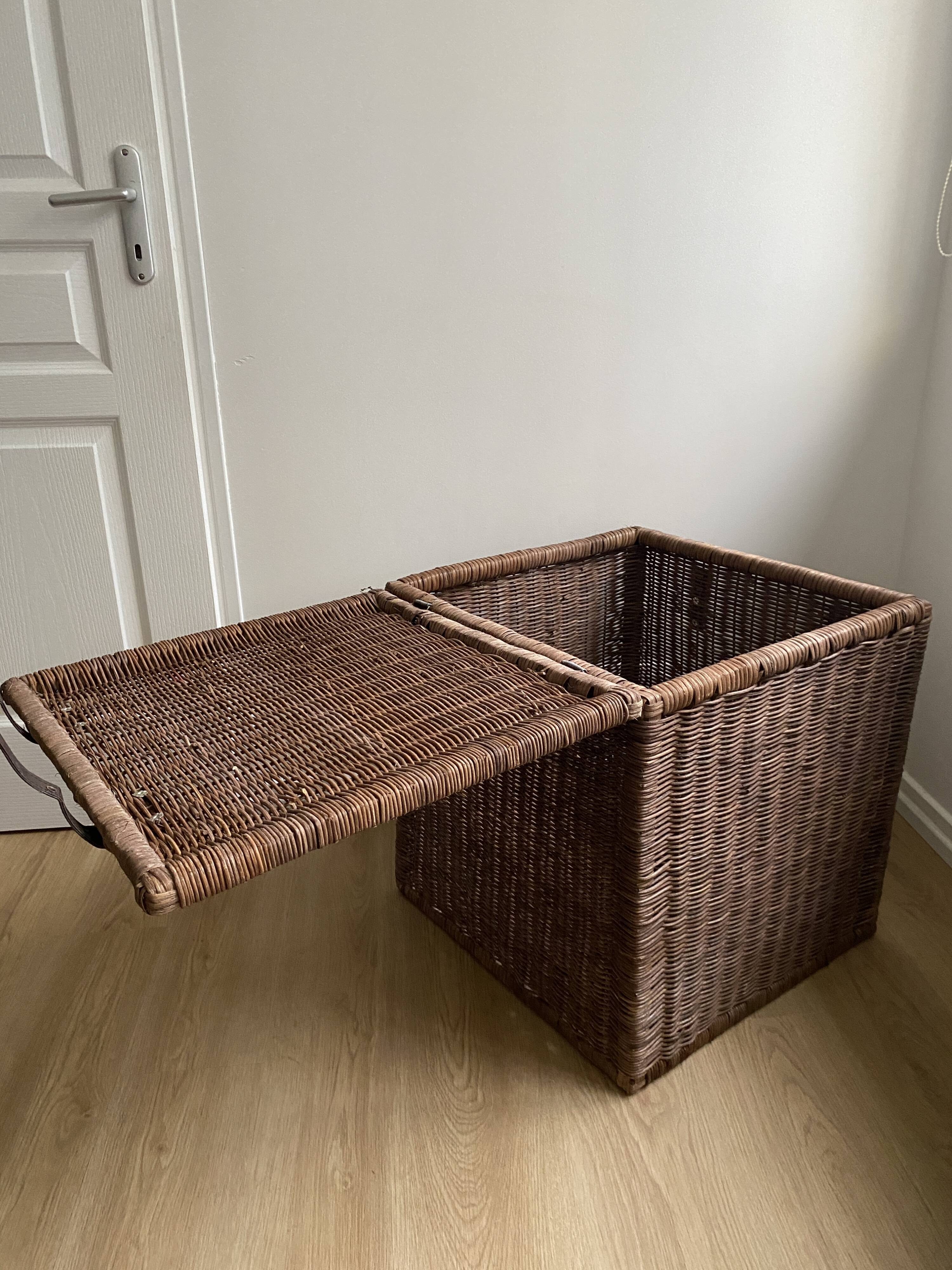 Set of two large trunks, vintage wicker storage chests