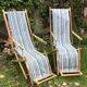 Pair of 19th-century wooden deck chairs with pegged frames and wrought iron