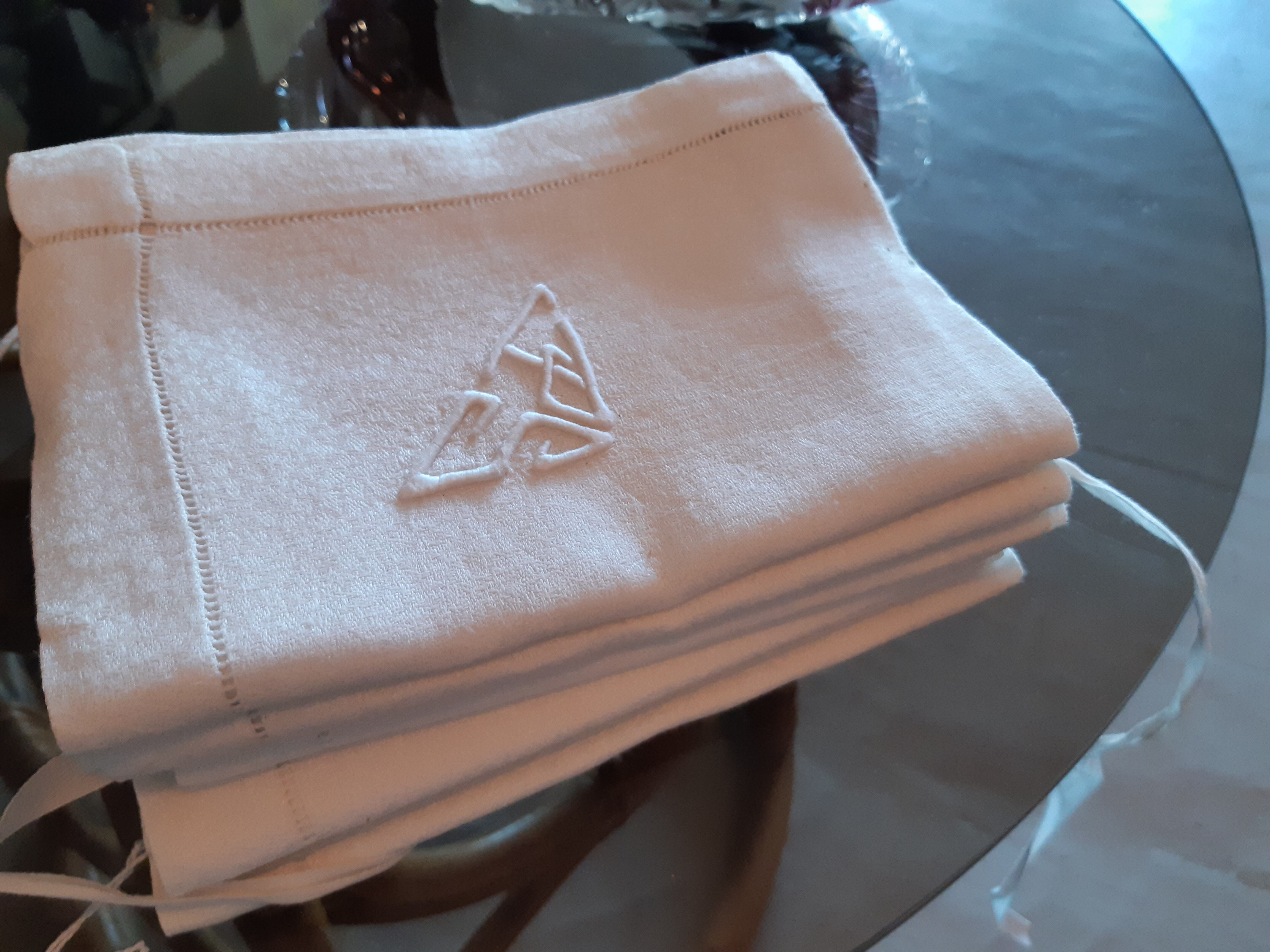 6 damask napkins, ps monogram