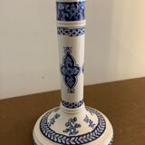 Pair of old candlesticks in blue and white earthenware Gien 1950