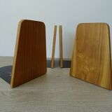 Deux paires de serre-livres teck et métal style scandinave vintage