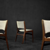 Vintage Scandinavian Modern Teak and Beige Wool Dining Chairs Model 89 by Erik Buch, 1950s, Set of 4