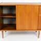 Teak slide door cabinet, made in Sweden, marked swan, 1960s