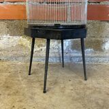 Antique black & white metal bird cage on vintage decorative legs