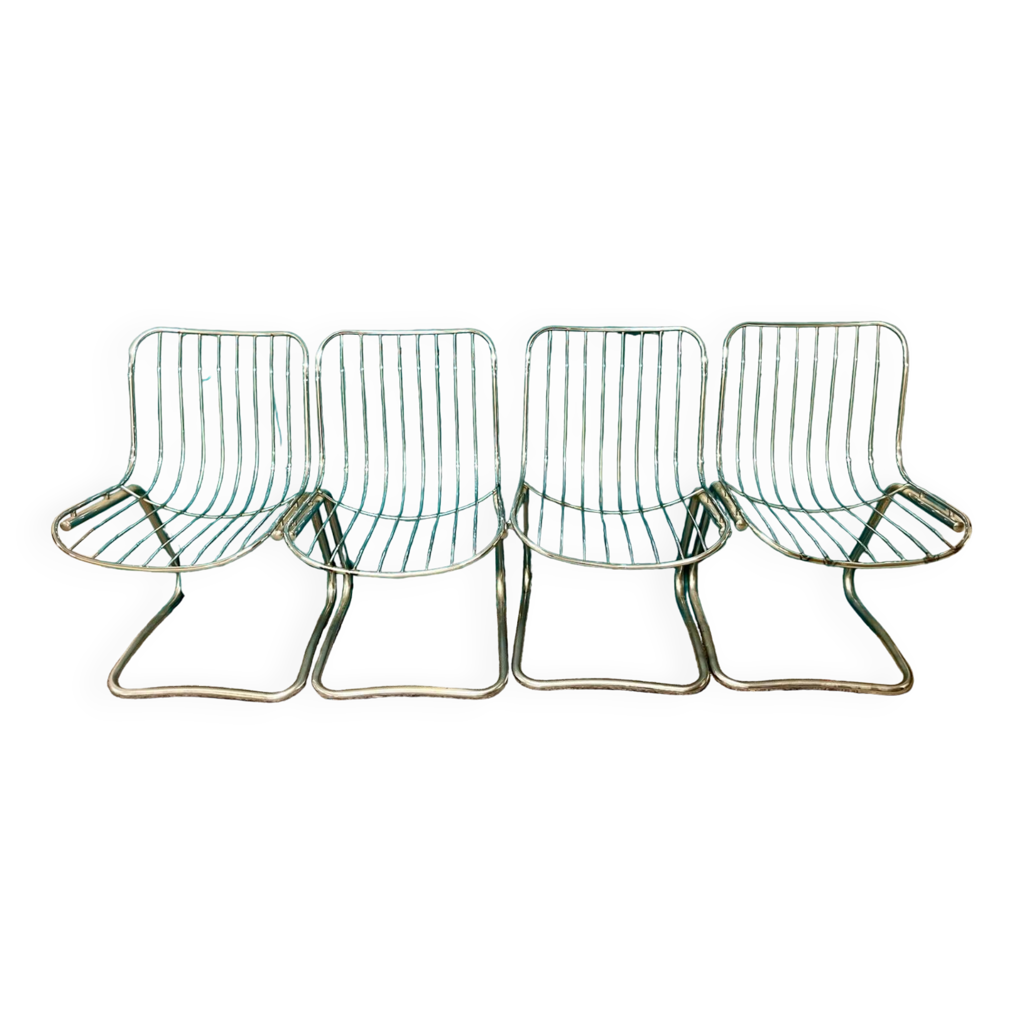 Set of 4 Gastone Rinaldi style chairs in chrome metal