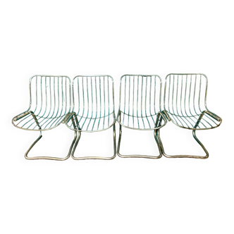 Set of 4 Gastone Rinaldi style chairs in chrome metal