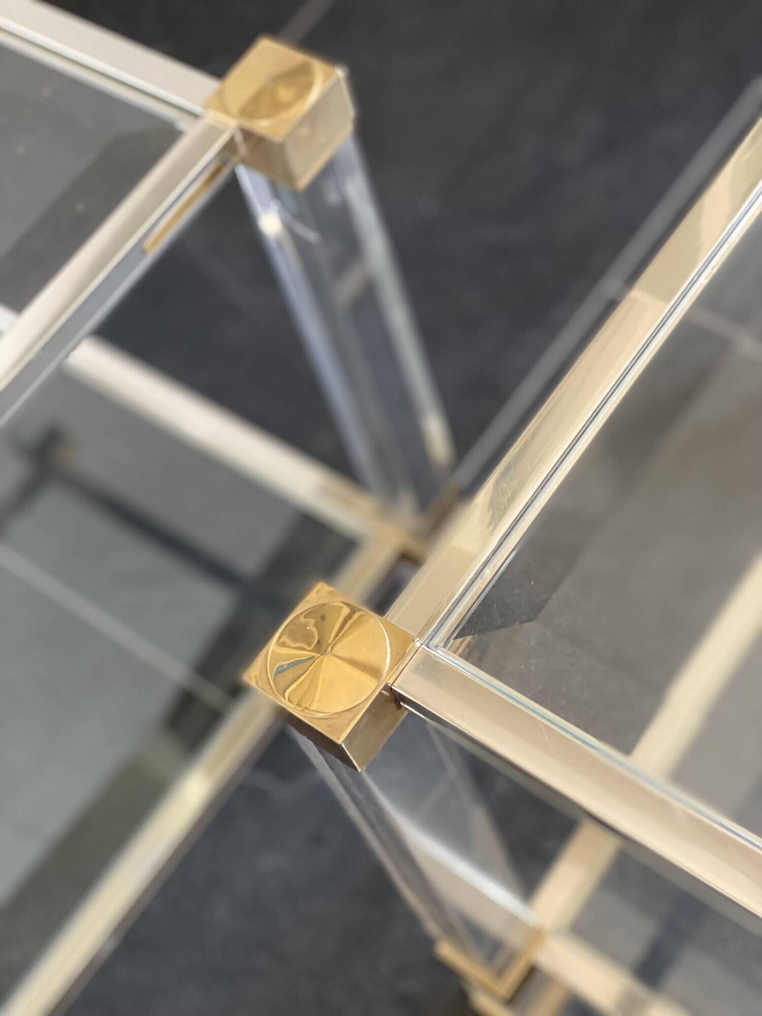 Pair of vintage and brass glass hollywood regency side tables by peter vandel