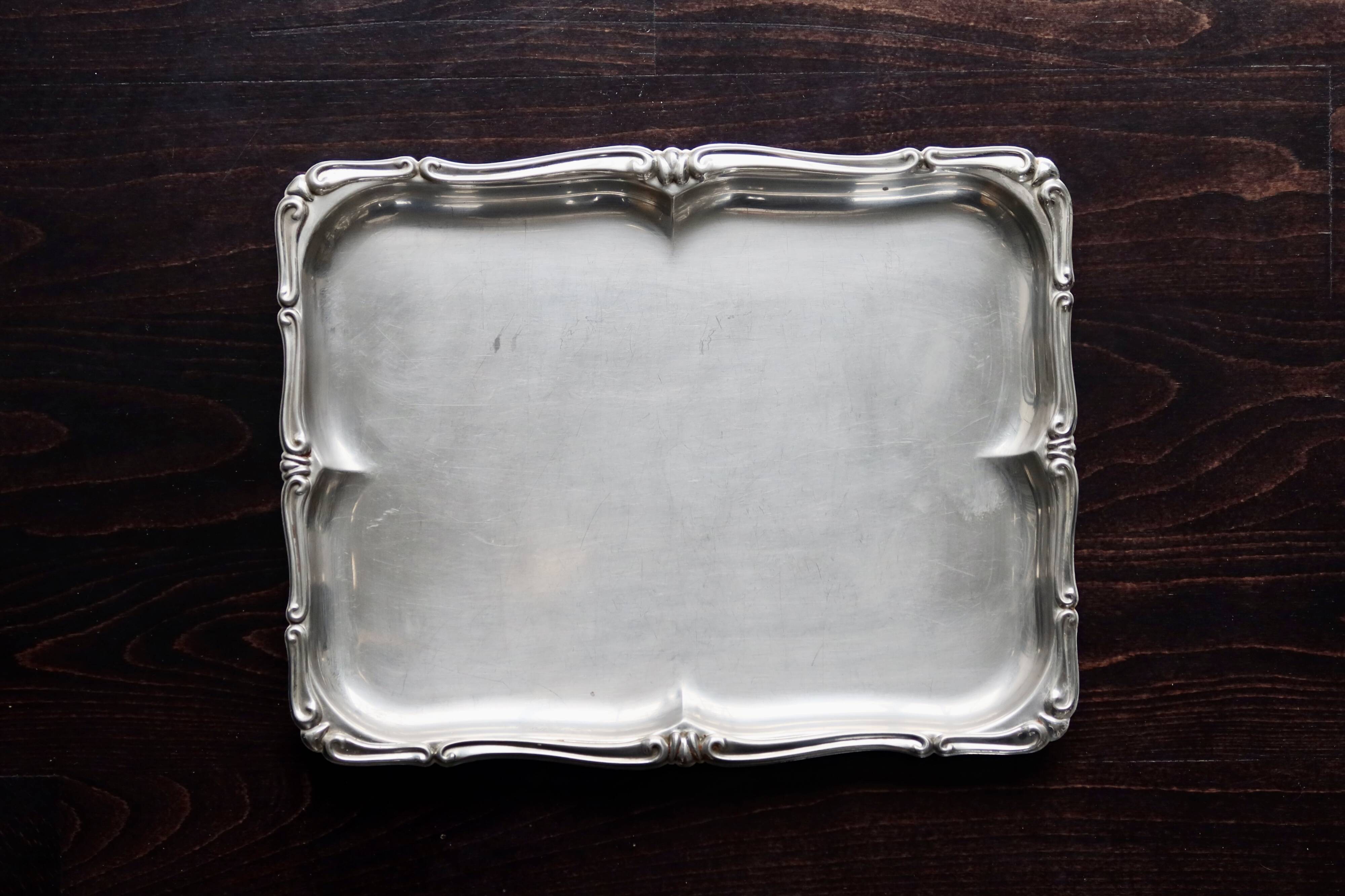 Vintage rectangular stainless steel tray - Rockery edge