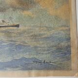 Watercolor of a liner at sea signed taboureau georges known as sandy-hook (1879-1960)