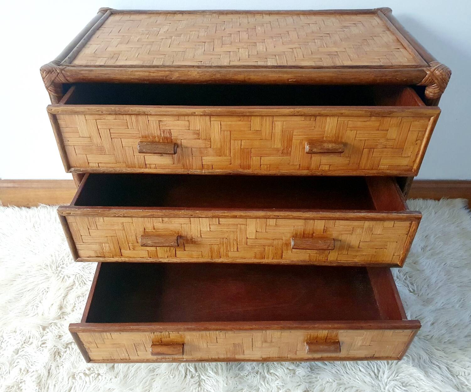 Commode en rotin 3 tiroirs