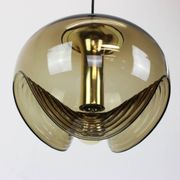 One of the four large smoked glass pendants by Peill & Putzler, Germany, 1970s.