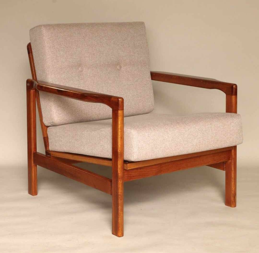 Vintage Armchair Beige Upholstery Scandinavian Design