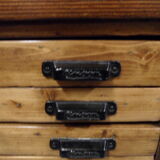 Industrial Dutch pine work bench with drawers