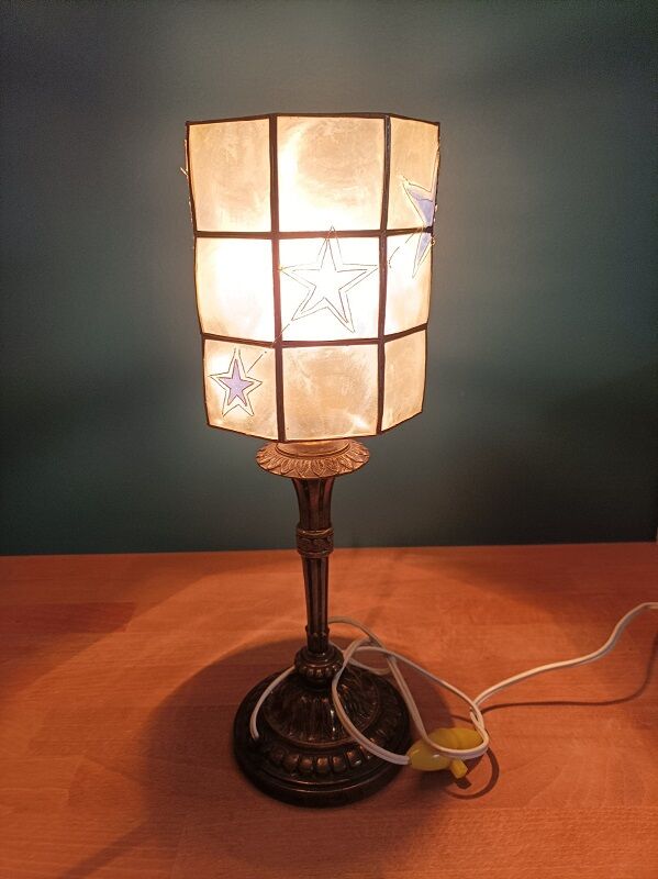 Bedside lamp mother-of-pearl blue star base bronze brass