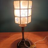 Bedside lamp mother-of-pearl blue star base bronze brass
