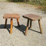 Pair of brutalist tripod stools vintage wood countryside