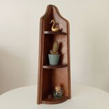 Vintage corner wall shelf in solid oak
