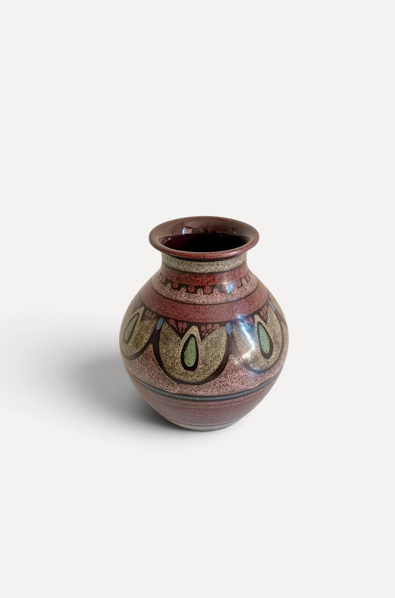 1970s Spanish Hand-Painted Studio Pottery Vase with Mediterranean Motifs