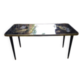 Table basse vintage années 50 - décor oiseaux dorés