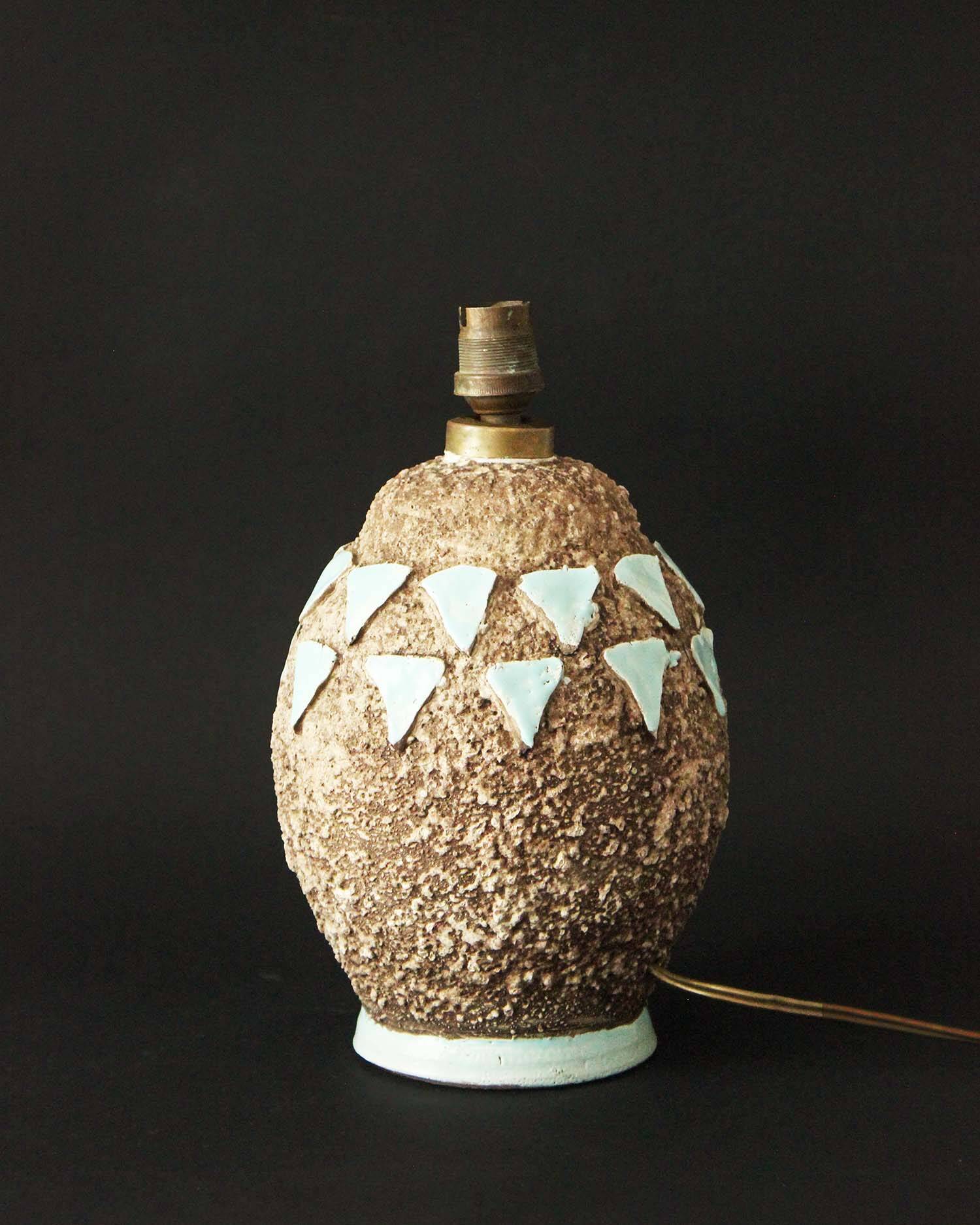 Art Deco ceramic table lamp base with blue patterns, 1920s/30s.