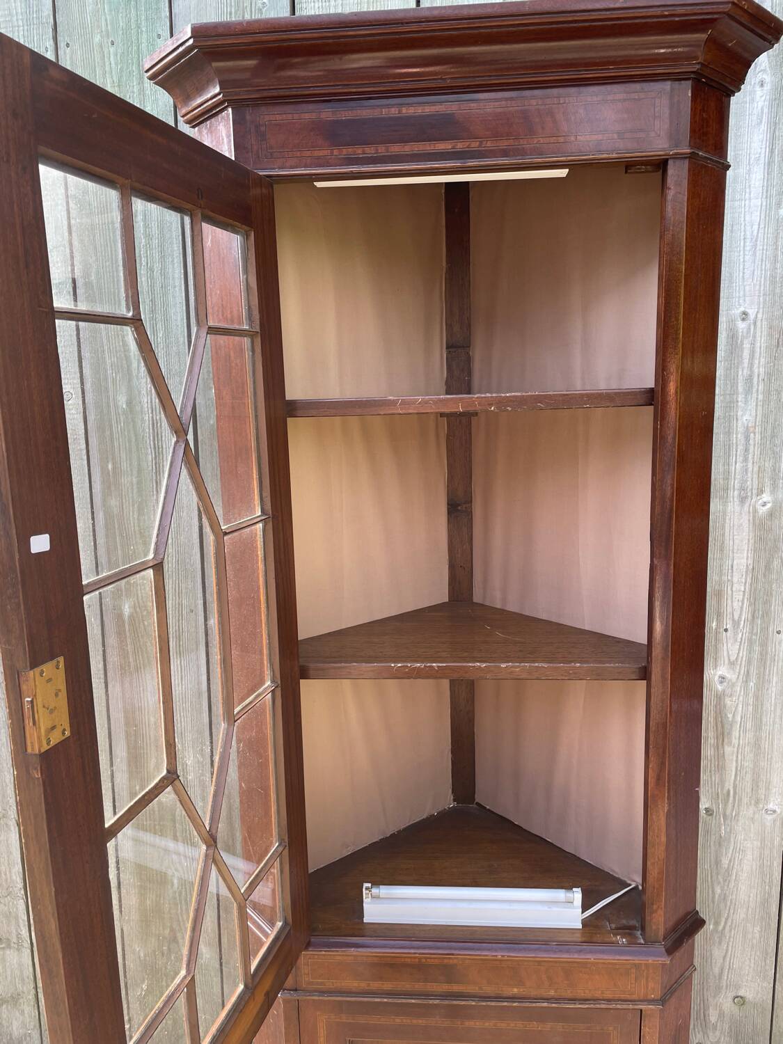 English mahogany corner bookcase/display cabinet