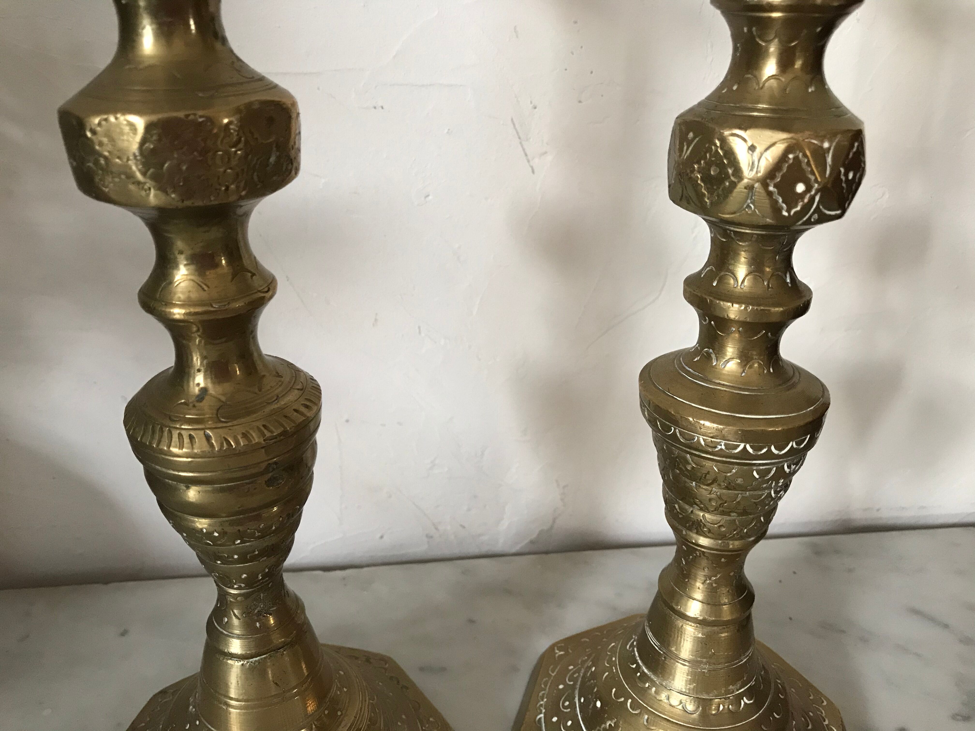 Pair of solid brass candlesticks
