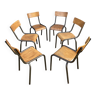 Lot de 6 chaises industrielles école vintage collectivités mullca delagrave tube & bois 60s