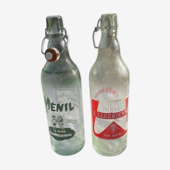 2 bouteilles de limonade vintage des années 50 en verre