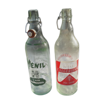 2 bouteilles de limonade vintage des années 50 en verre