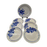 Blue Rose Service 6 flat plates and 1 vintage round plate