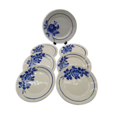 Service à la Rose bleue 6 assiettes plates et 1plat rond vintage