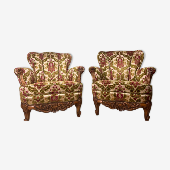 Set of 2 old 'baroque' single seats, armchairs club