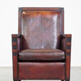 Sheepskin Art Deco design armchair combined with wood
