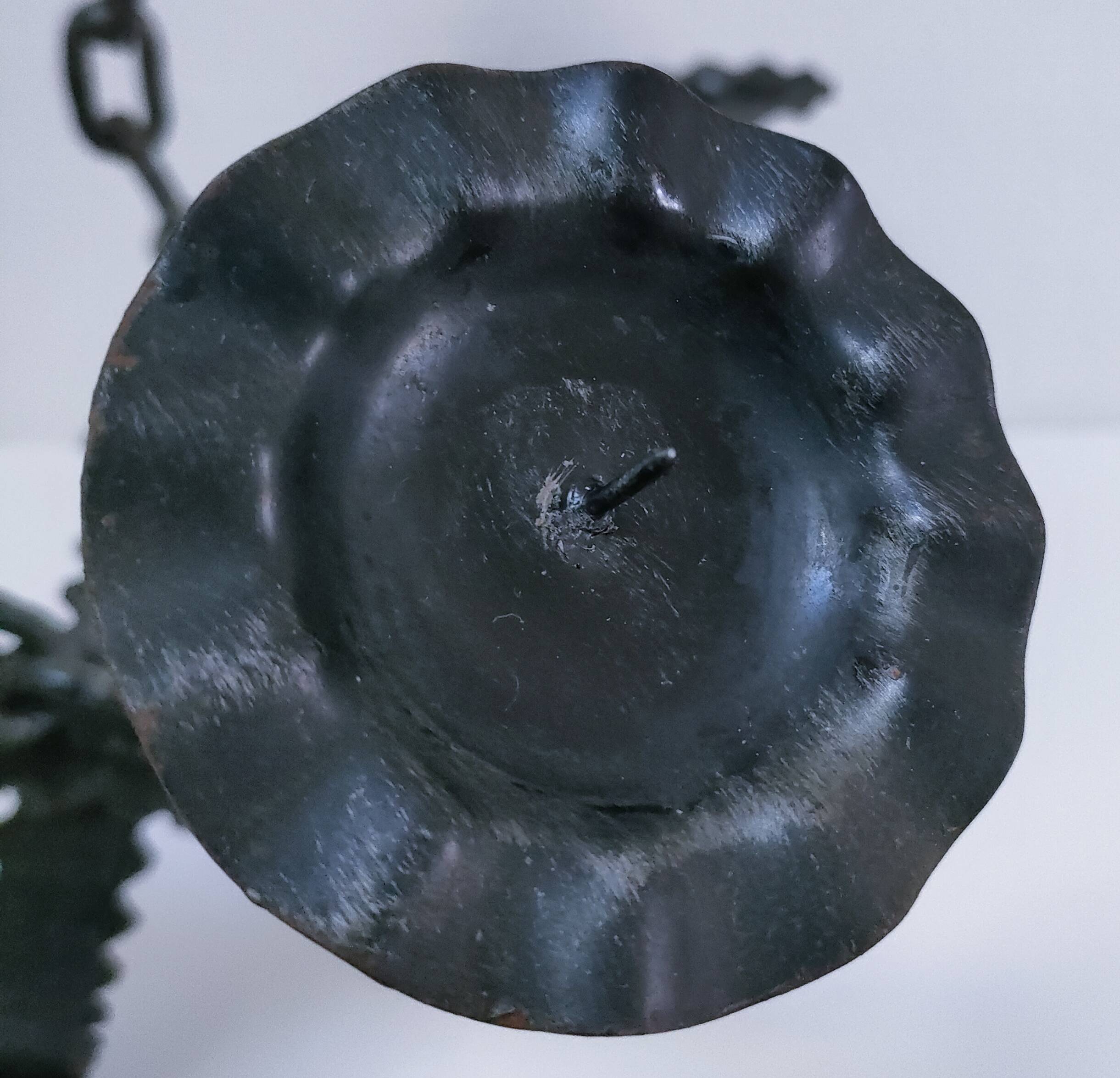 Pair of brutalist 60s metal chain candle holders