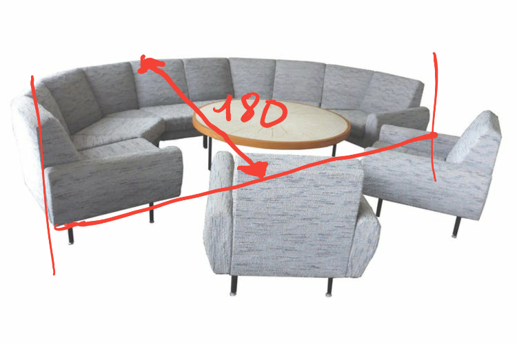 Sofa sofa Arc XXL and 2 Danish armchairs of the years 60/70