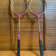 Paire raquette ancienne badminton player bois vintage