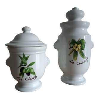 2 vintage porcelain pickle and olive jars