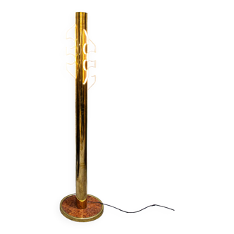 Porte-manteau en laiton lumineux, plexiglas et bois de bruyère Italie 1970