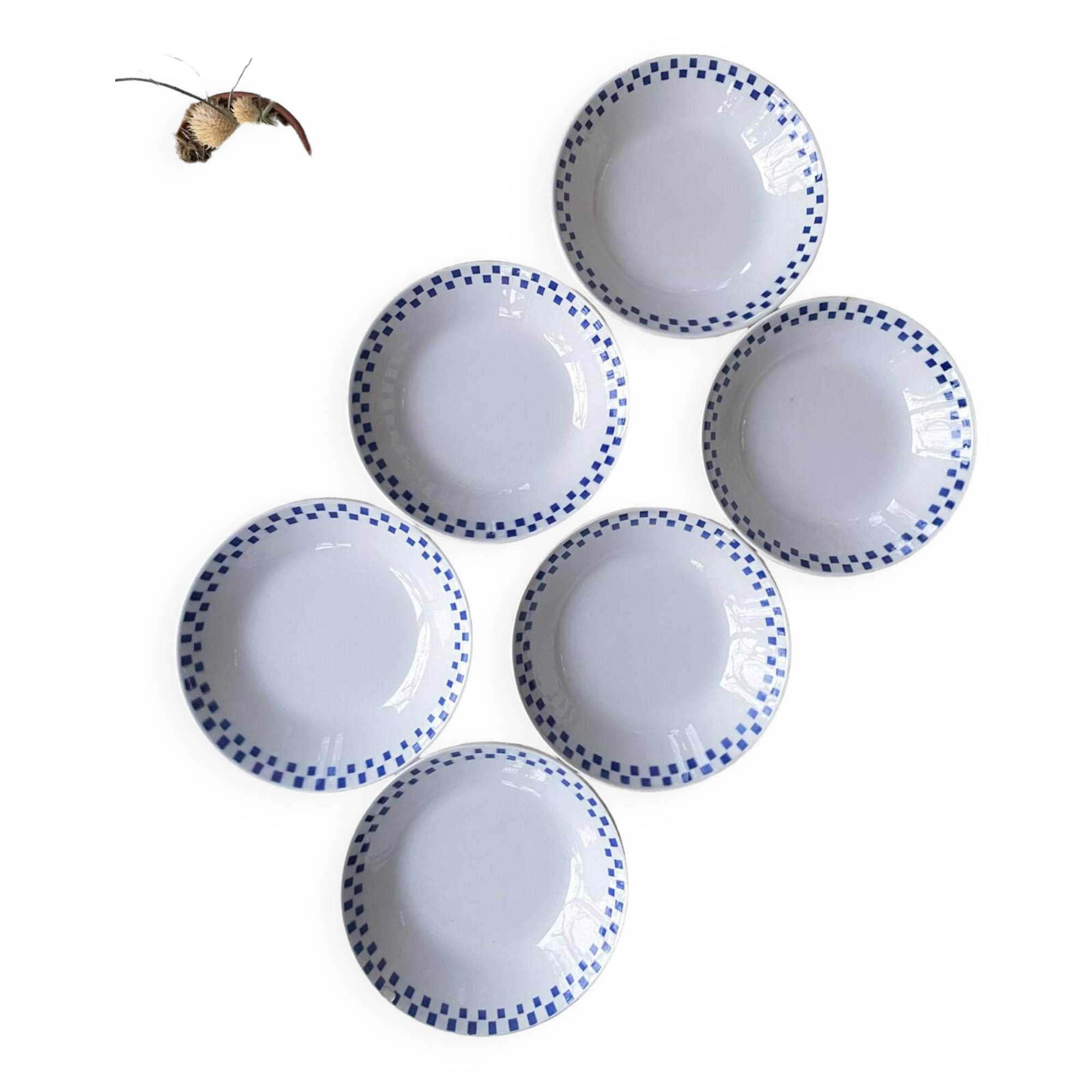 6 “checkerboard” soup plates Moulin des Loups